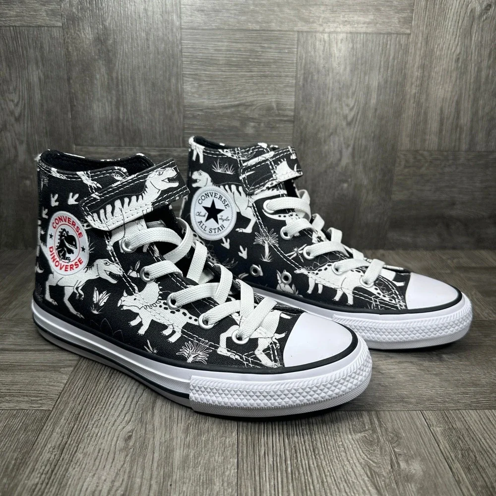Converse High Top Sneakers 1 Youth Black Dinosaur Canvas Dinoverse NEW